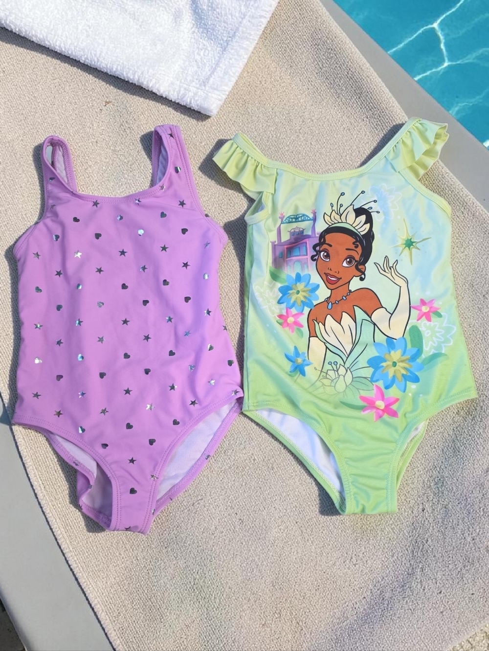 NWOT Disney Princess Tiana & Stars & Hearts Girl One Piece Bathing Suits Size 5
